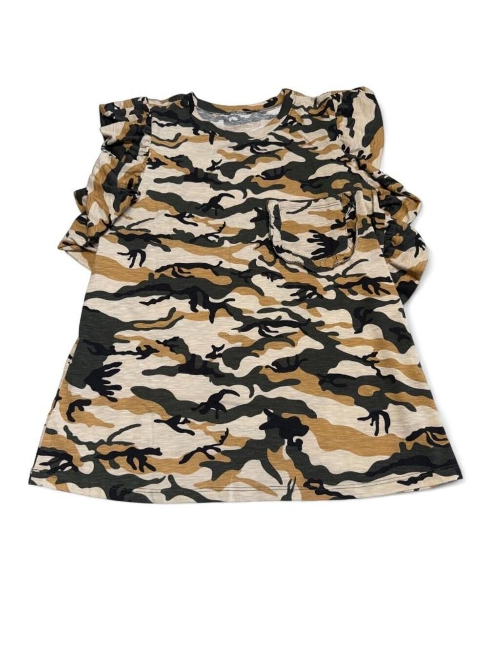3/$20 Camo Print Ruffled Flutter Sleeve Blouse Top Women's Large Summer Western